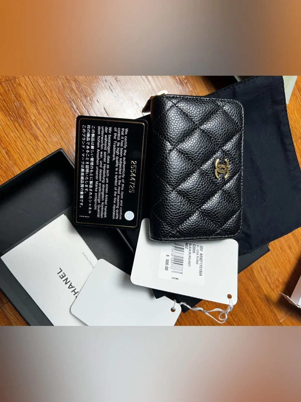 CHANEL Black Quilted Caviar Leather Card Case with Gold Logo - Picture 2 of 11
